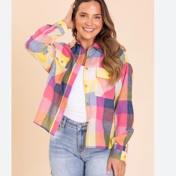 easel Tops - Easel Plaid Button Down Collar Shirt NWT